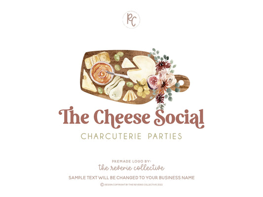 The Cheese Social | Premade Logo Design | Charcuterie Board, Retro, Brie, Olive