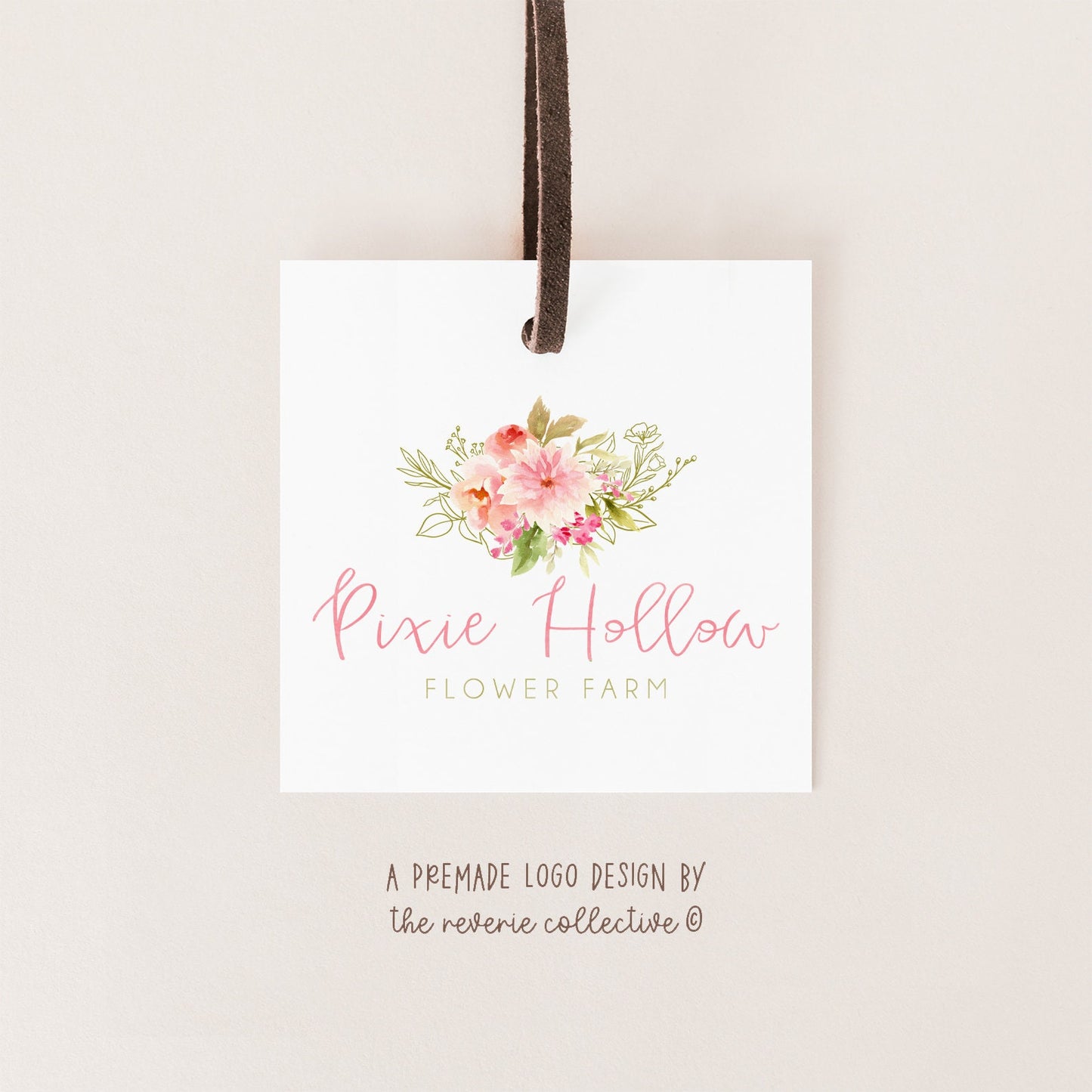 Pixie Hollow | Premade Logo Design | Dahlia, Flower Bouquet, Watercolor Floral