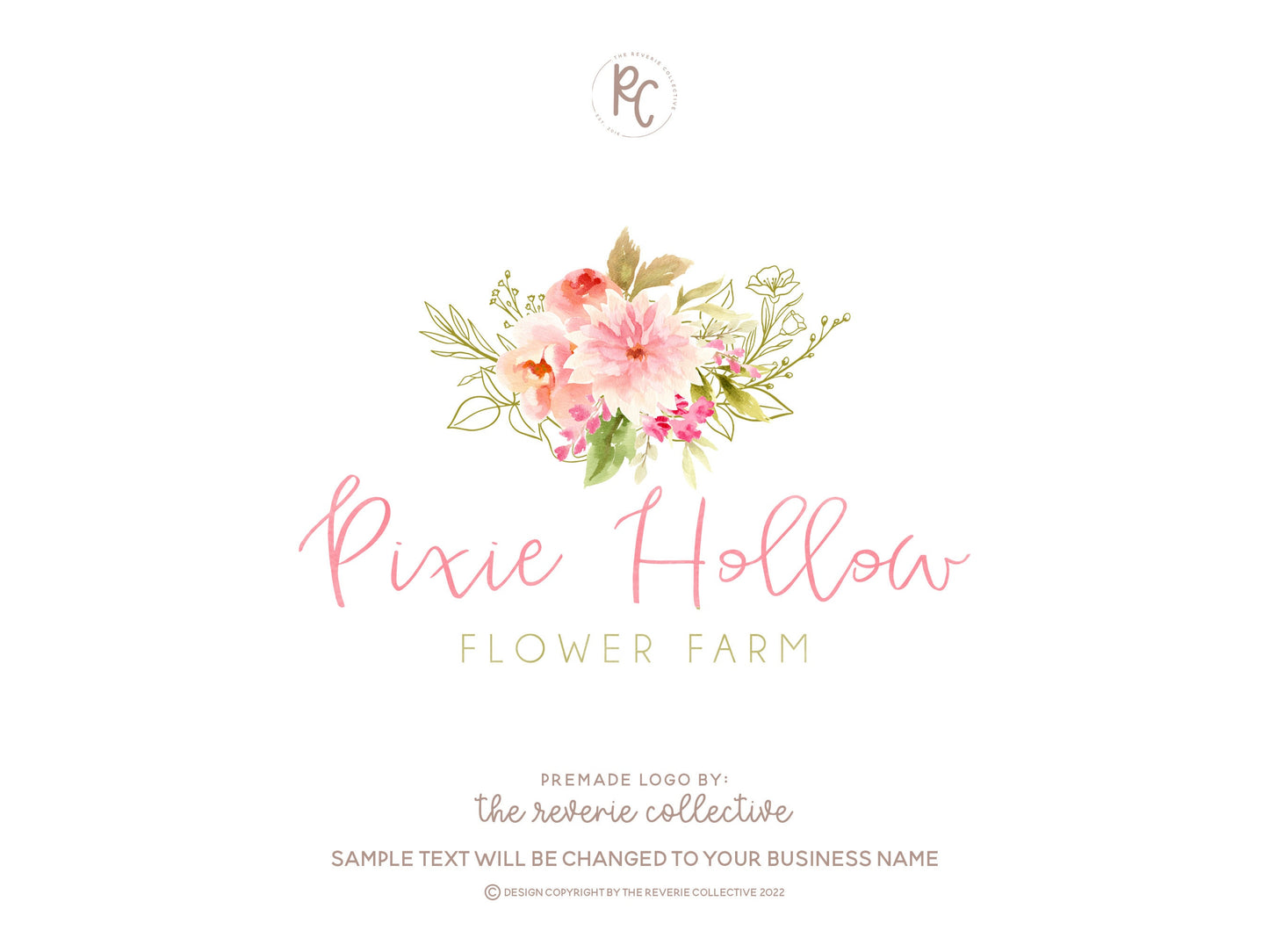 Pixie Hollow | Premade Logo Design | Dahlia, Flower Bouquet, Watercolor Floral