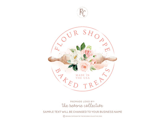 Flour Shoppe | Premade Logo Design | Bakery, Rolling Pin, Baking, Girly