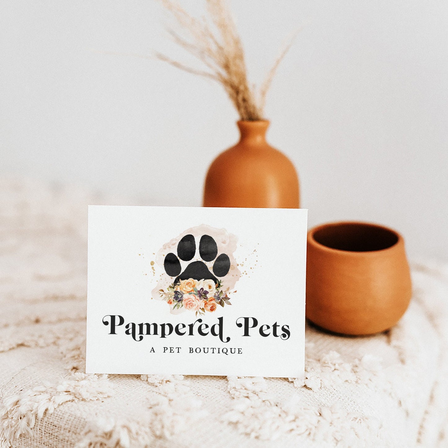 Pampered Pets | Premade Logo Design | Paw Print, Dog, Pet Boutique, Boho, Animal