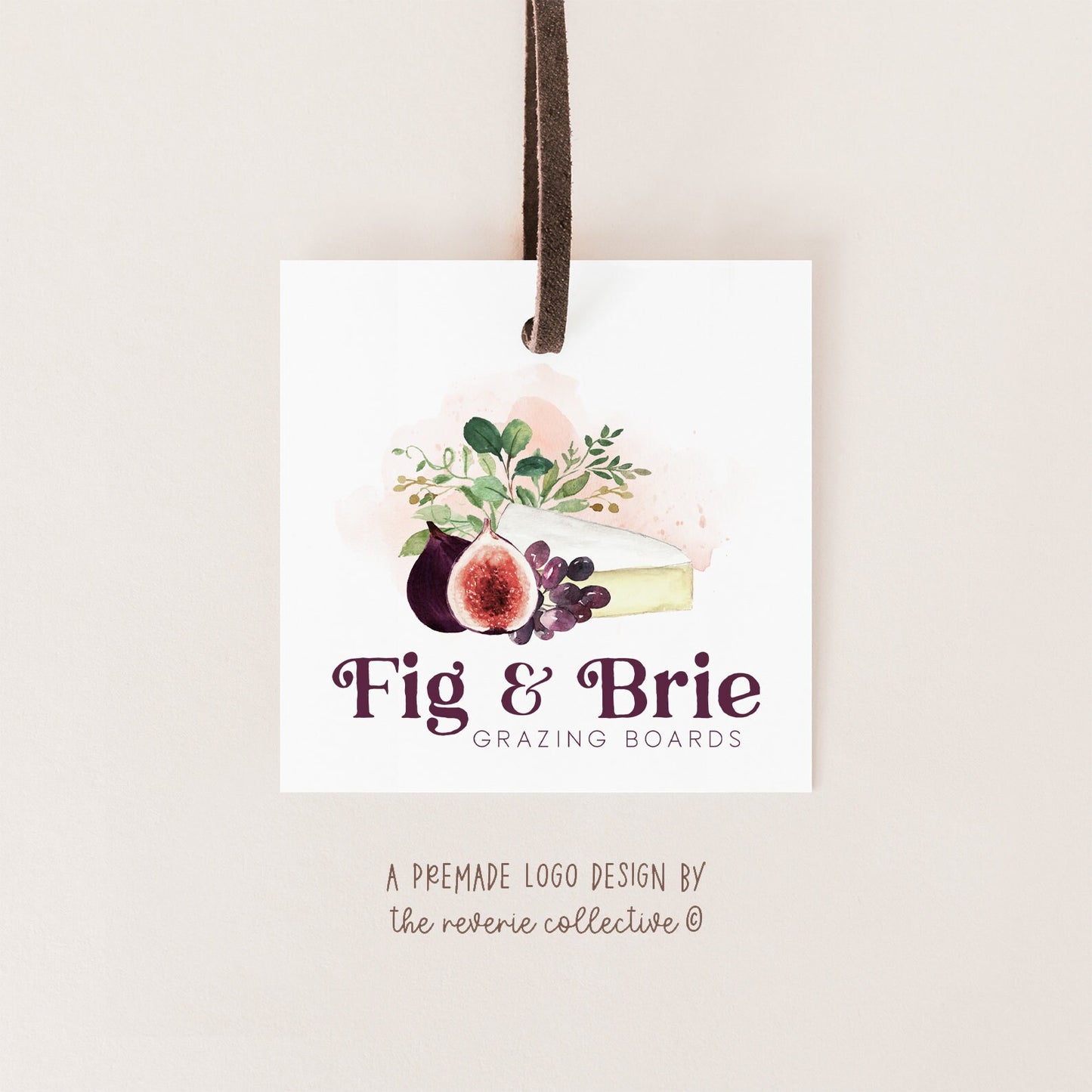 Fig & Brie | Premade Logo Design | Charcuterie, Cheese Logo, Purple Grapes