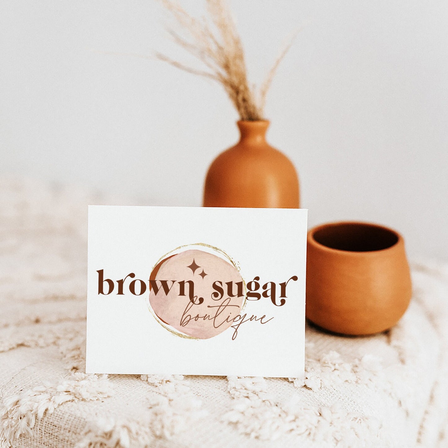 Brown Sugar | Premade Logo Design | Retro, Bohemian, Neutral, Sparkle, Abstract Boho