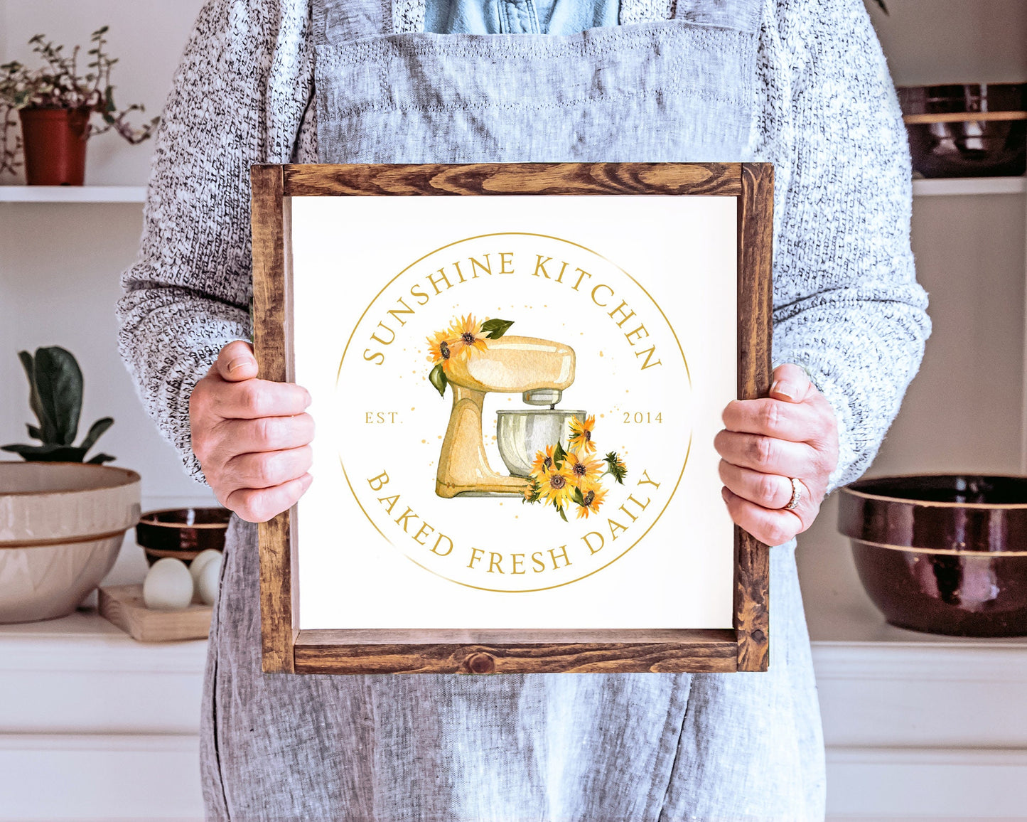 Sunshine Kitchen | Premade Logo Design | Mixer, Bakery, Sunflower, Baking, Farmhouse