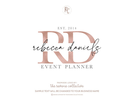 Rebecca Daniels | Premade Logo Design | Rose Gold, Modern, Monogram, Handwritten