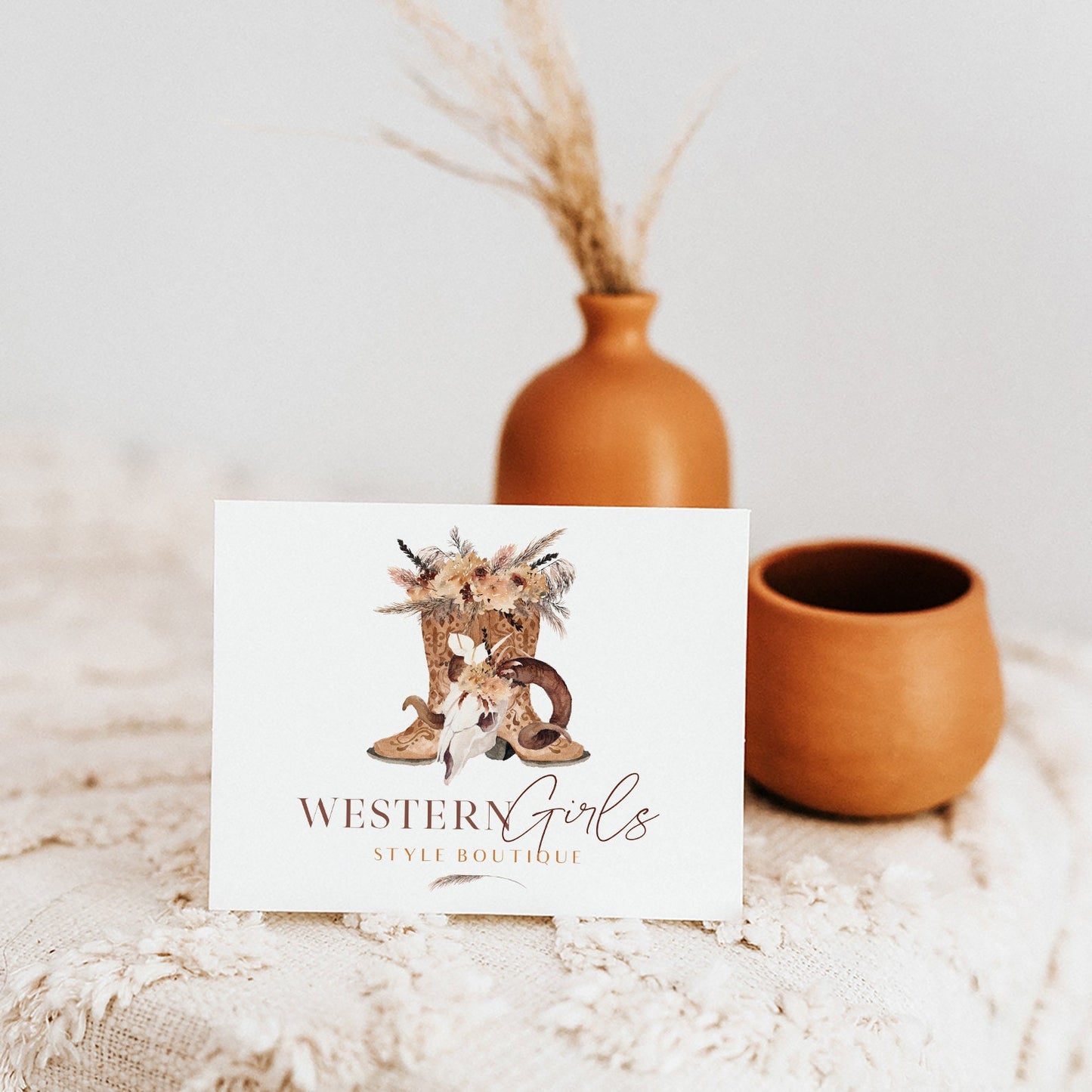 Western Girls | Premade Logo Design | Cowboy Boots, Ram Skull, Farmhouse