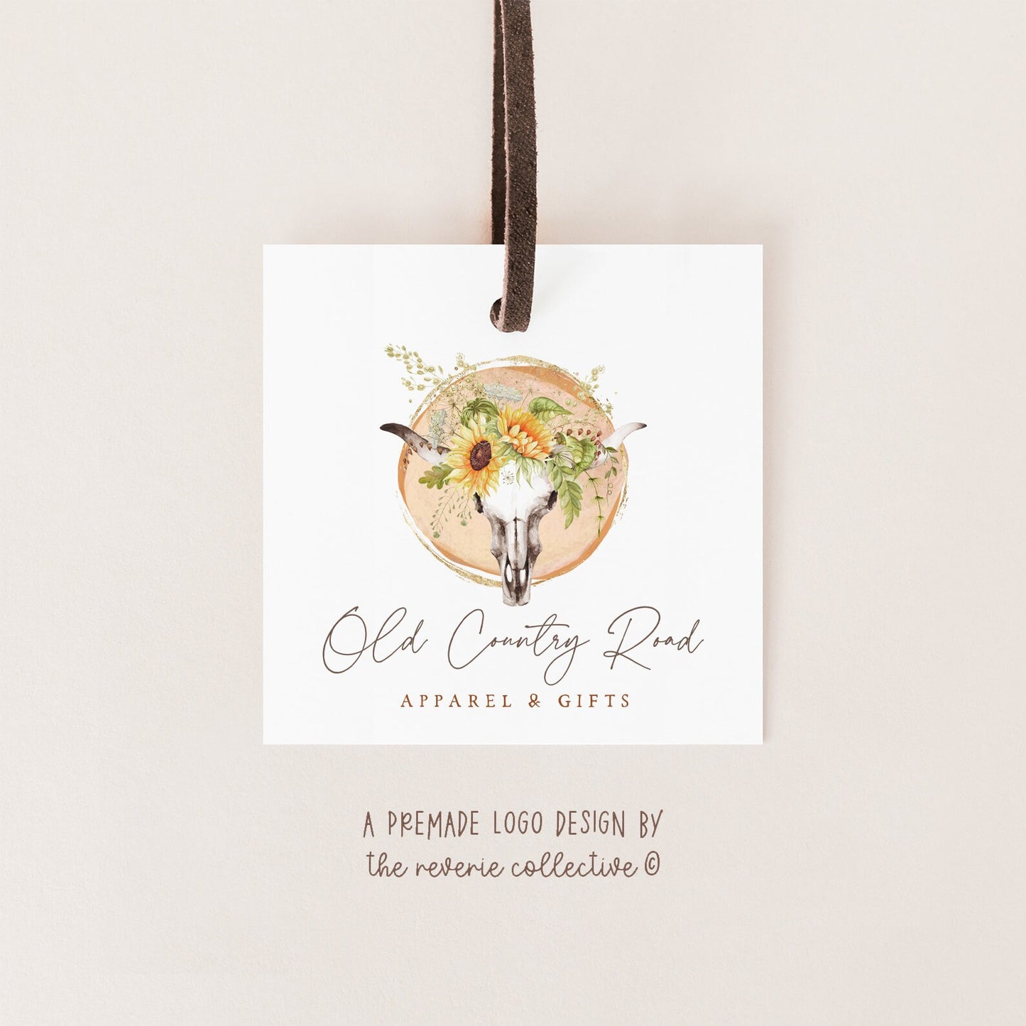 Old Country Road | Premade Logo Design | Cow Skull, Sunflower, Western, Boho