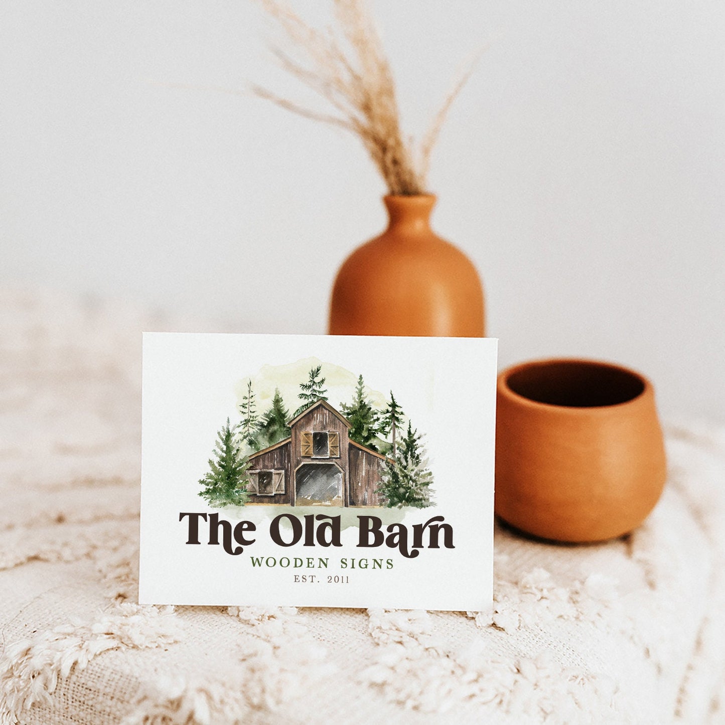 The Old Barn | Premade Logo Design | Brown Barn, Farm, Pine Tree, Wood Forest