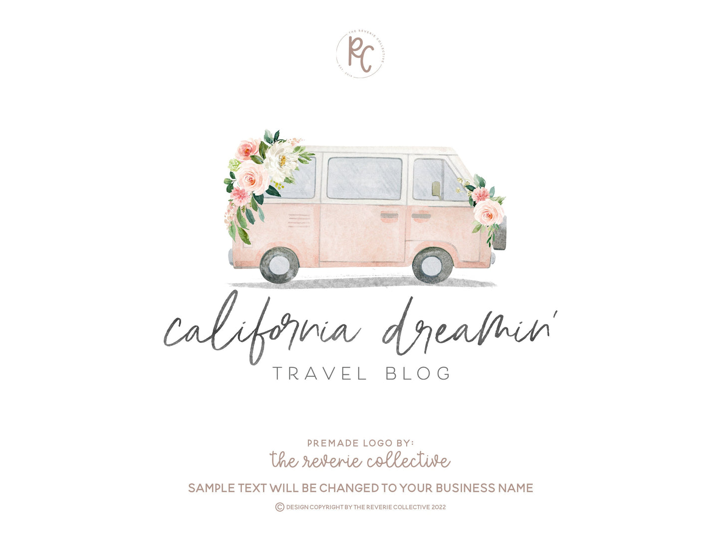 California Dreamin' | Premade Logo Design | Camper Van, Pink Bus, Vehicle