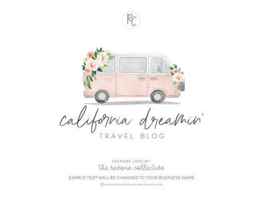 California Dreamin' | Premade Logo Design | Camper Van, Pink Bus, Vehicle