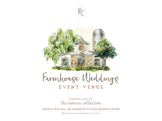 Farmhouse Weddings | Premade Logo Design | White Barn, Old Farm, Weeping Willow