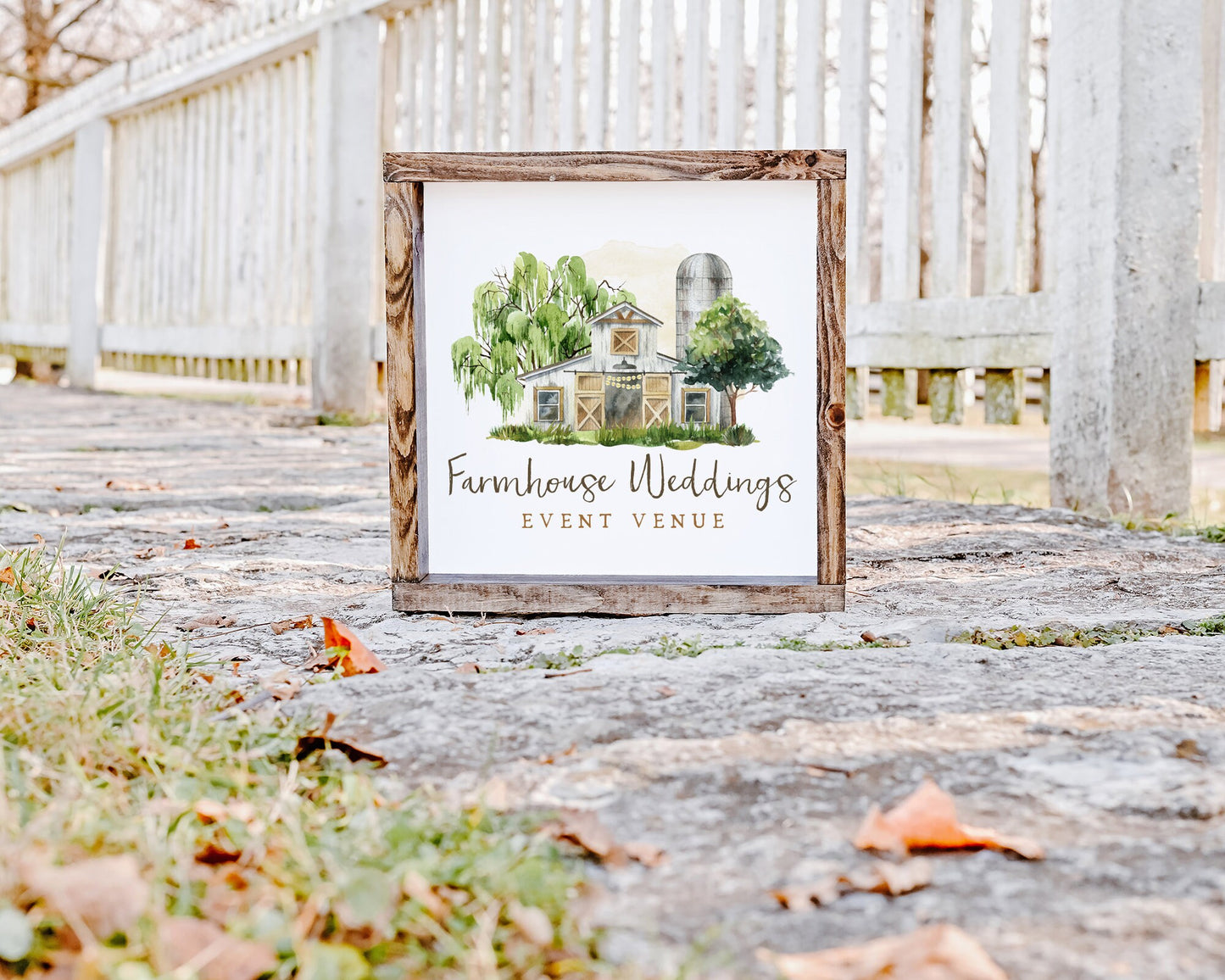 Farmhouse Weddings | Premade Logo Design | White Barn, Old Farm, Weeping Willow