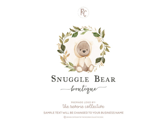 Snuggle Bear | Premade Logo Design | Teddy Bear, Children's, Woodland, Nursery