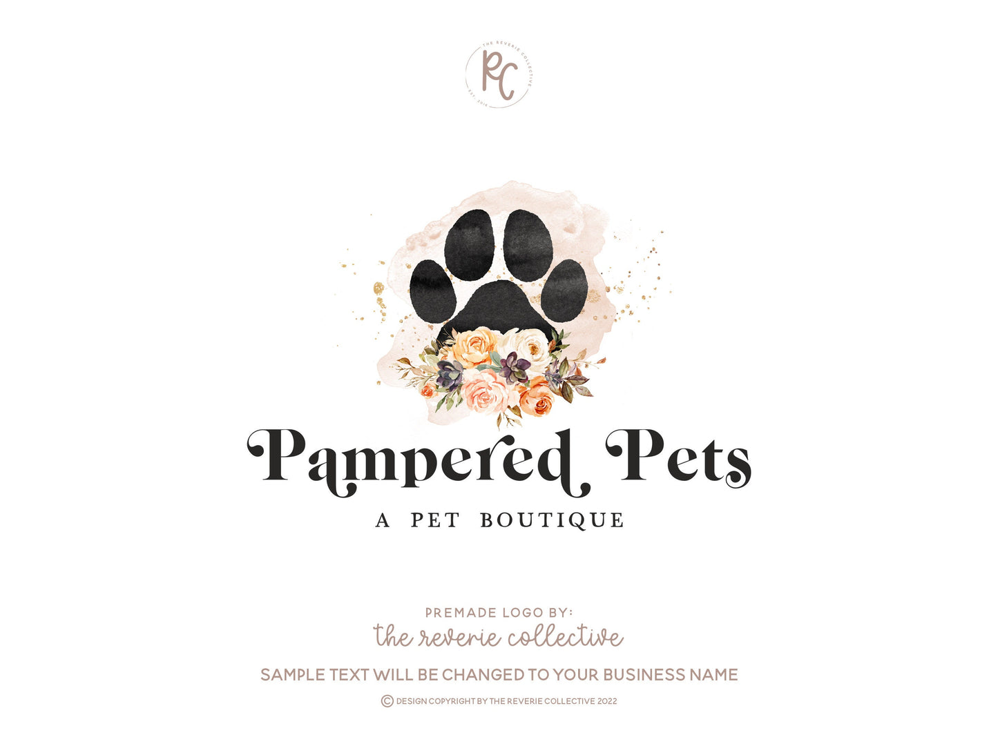 Pampered Pets | Premade Logo Design | Paw Print, Dog, Pet Boutique, Boho, Animal