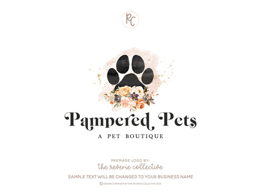 Pampered Pets | Premade Logo Design | Paw Print, Dog, Pet Boutique, Boho, Animal