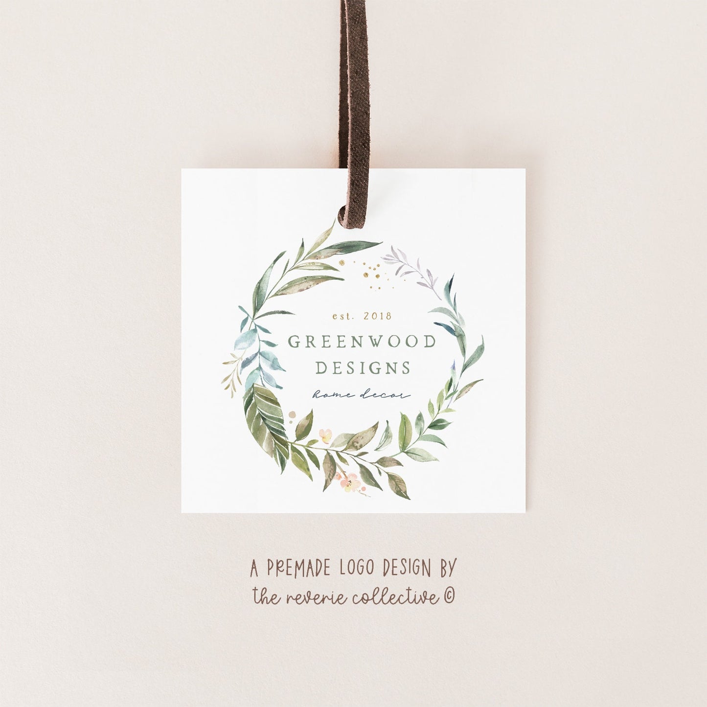 Greenwood Designs | Premade Logo Design | Wreath, Botanical, Watercolor Greenery