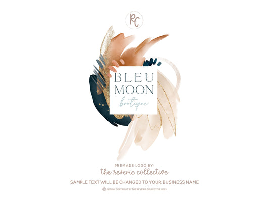 Bleu Moon Boutique | Premade Logo Design | Abstract Boho, Modern Bohemian, Geometric Vintage Watercolor