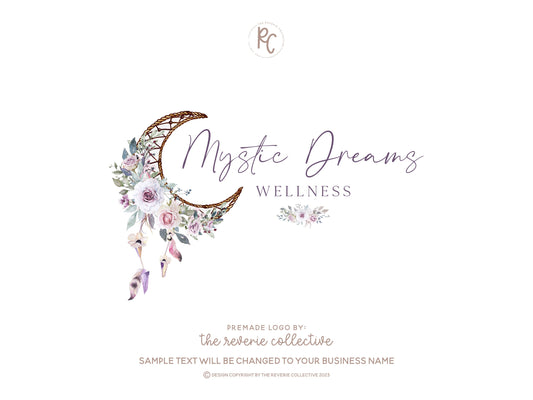 Mystic Dreams | Premade Logo Design | Dreamcatcher, Magic Moon, Feather
