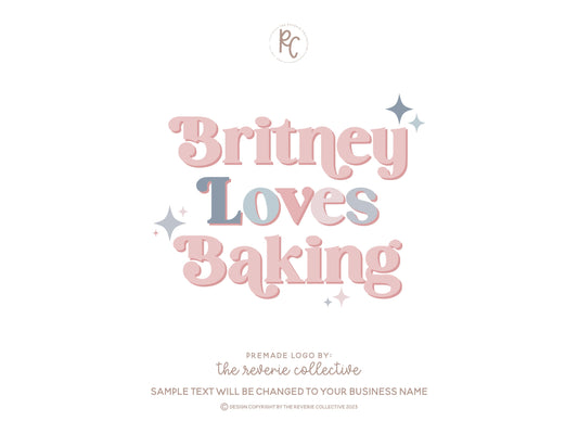 Britney Loves Baking | Premade Logo Design | Modern Boho, Pastel Sparkle, Retro