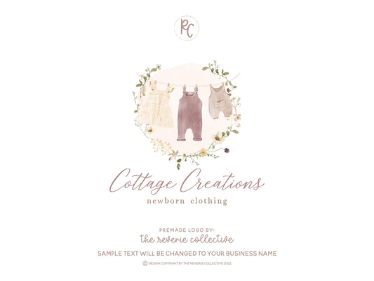 Cottage Creations | Premade Logo Design | Baby Clothes, Newborn Romper, Clothesline