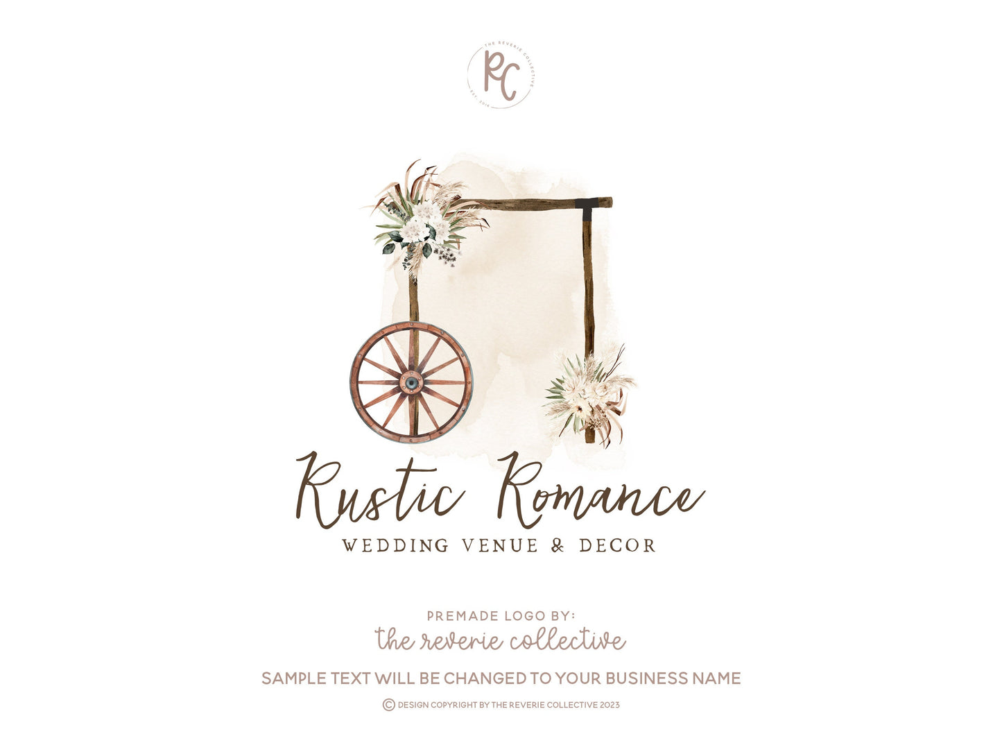 Rustic Romance | Premade Logo Design | Wedding Arch, Wagon Wheel, Western, Country