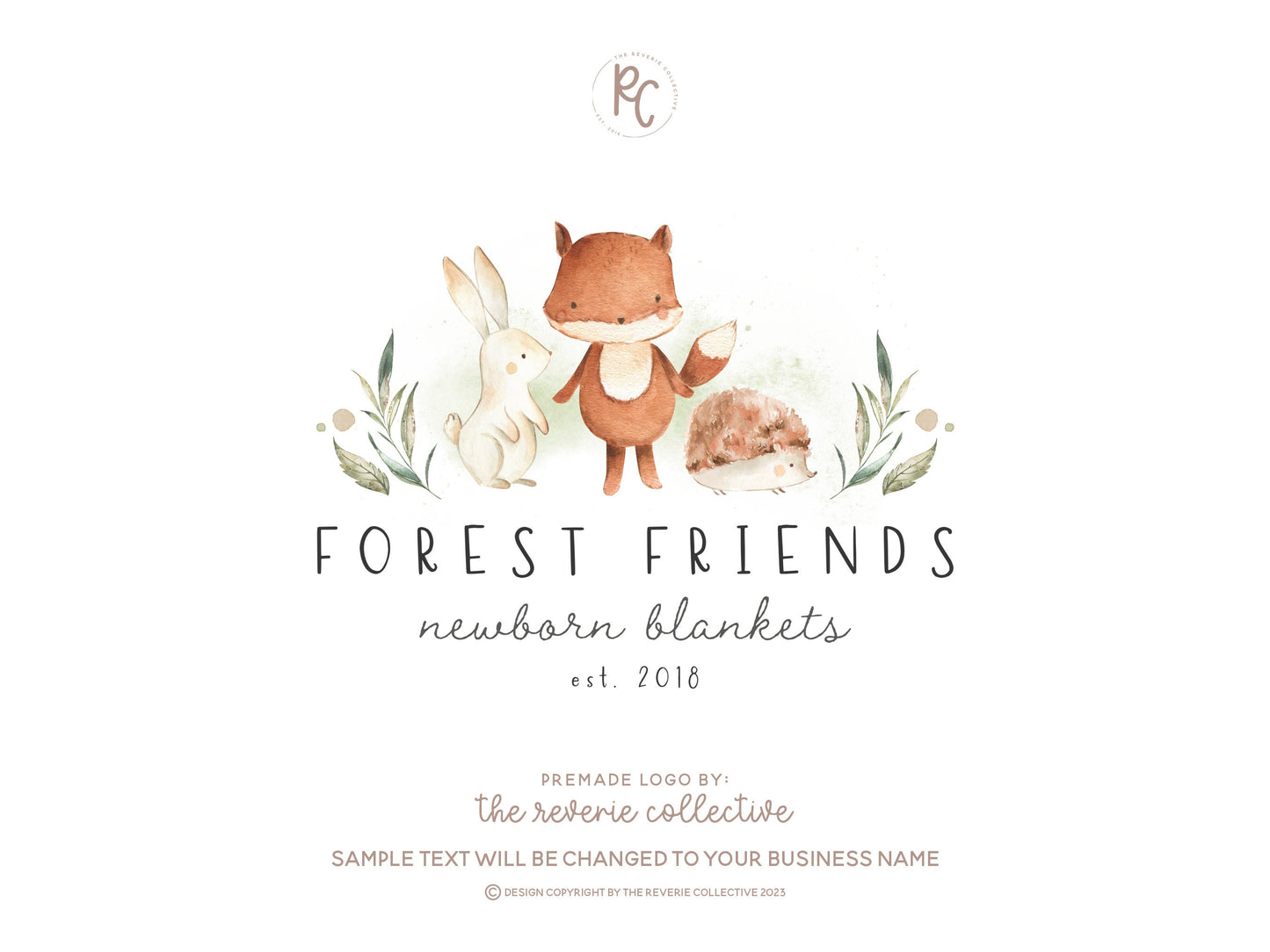 Forest Friends | Premade Logo Design | Hedgehog, Fox, Bunny Rabbit