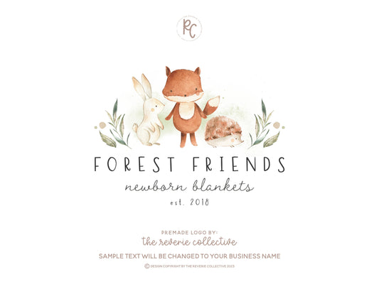 Forest Friends | Premade Logo Design | Hedgehog, Fox, Bunny Rabbit