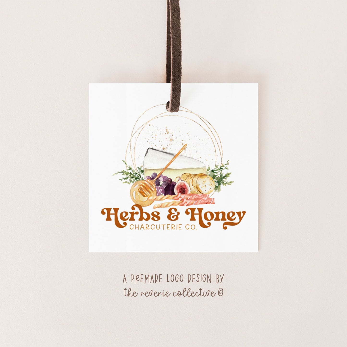 Herbs & Honey | Premade Logo Design | Charcuterie, Brie Cheese, Fig