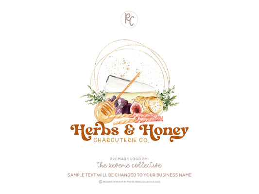 Herbs & Honey | Premade Logo Design | Charcuterie, Brie Cheese, Fig