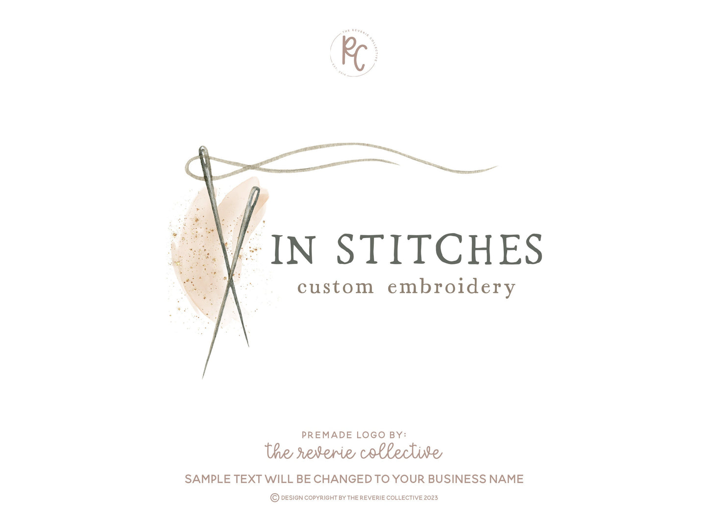 In Stitches | Premade Logo Design | Sewing Needle, Thread, Seamstress, Embroidery