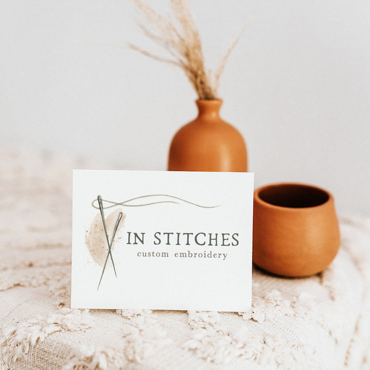 In Stitches | Premade Logo Design | Sewing Needle, Thread, Seamstress, Embroidery